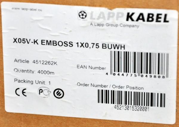 4000m LAPP KABEL X05V-K 1 x 0,75 Litze Steuerleitung Emboss BUWH 4512262K